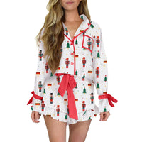Women's Printed Satin Multi-color Long Sleeve Shorts Loose Loungewear