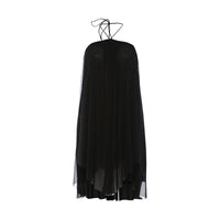 Womens Holiday Halterneck Lace-Up Backless Short Dress