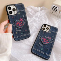Denim Embroidered Love Phone Case