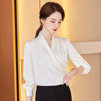Long Sleeve V-neck New Acetate All-matching Pullover Business Wear Bottoming Shirt For Women