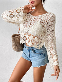 Women's Fashion Round Neck Loose Hollow Long Sleeve