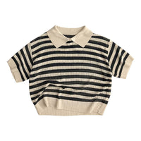 Children's Hollow Sweater Western Style Striped Short-sleeved T-shirt