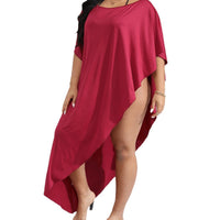 Women's Resort Beach Cover-Up Boat-Neck Off-Shoulder Asymmetrical Dress