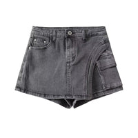 Hip-wrapped Denim Culotte Autumn Women's Asymmetric Hem