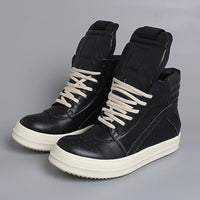 Men's Genuine Leather High Top Black And White Inverted Triangle Shoes