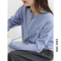 Autumn New Simple Solid Color Embroidered Knitted Cardigan Sweater