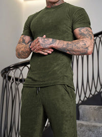 Suede Casual Sports Short Sleeve Suit