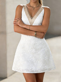 Womens Lace-Trimmed Patchwork Dress
