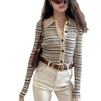 Single-breasted Sweater Contrast Color Striped Dinified Sweater Cardigan
