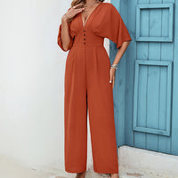 Women's Fashion Solid Color Short Sleeve Casual Jumpsuit