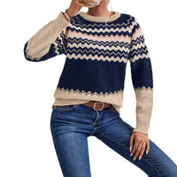 European And American Women's Clothing Sweater Fashion Round Neck Knitted Top Classic Striped Color Matching