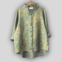 Floral Lace Collar Comfortable Casual Linen Round Neck Short Sleeve
