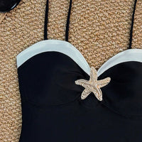 Womens Patchwork Solid-Color One-Piece Bikini Swimsuit