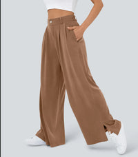 Womens New High-Waist Casual Wide-Leg Pants With Zippers And Pockets At The Hem