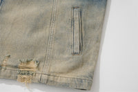Men's American Street Water Washed Hole Distressed Deconstruction Stitching Autumn Coat