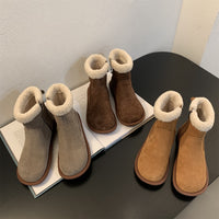Womens Fashionable Retro Flat-Footed Furry Ankle Boots