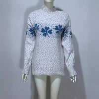 Embroidered Jacquard Pullover Loose Bottoming Shirt Mock Neck Sweater Coat