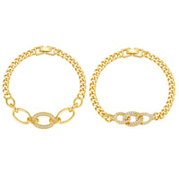Zircon Micro-pave Copper Oval Ring Bracelet In Gold Color