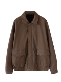 Korean Version Loose Lapel PU Leather Coat