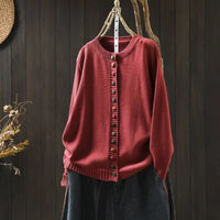 Women's Cotton Knitted Cardigan With Color Buckle Fashion Loose