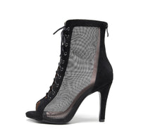 Ladies' Mesh Stiletto Lace Up Jazz Dance High Heel Hollow Out Ankle Boots