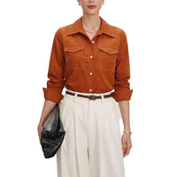 Womens Retro Workwear Shirt Long-Sleeve Top With Designer Style