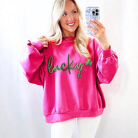 Womens Color-Block Letter Embroidery Crewneck Sweatshirt