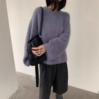 Idle Style Green Show White Long Sleeve Sweater Women Loose Pullover Inner Wear Chic