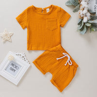 Two Piece Cotton Double Crepe Short Sleeved Shorts