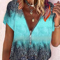 Printed V-neck Short Sleeved Casual Shirt Top