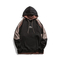 Contrast Colors False-two-piece Loose Hooded Sweater