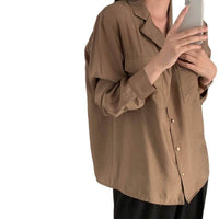 Early Autumn Retro Elegant Suit Collar Double Pocket Metal Breasted Loose Long Sleeve Shirt