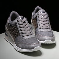 Women Lace-up Sneakers Height Increasing 6.5cm Flats Walking Shoes