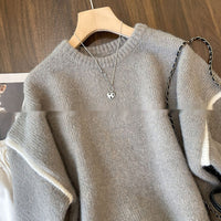 Outer Wear Loose Slimming Patchwork Knitwear Top