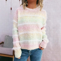 Striped Rainbow Pullover Gradient Cute Round Neck Sweater