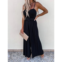 Women's Solid Color Sling Pleated Jumpsuit