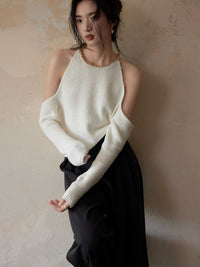 Chain Embellished Neckline Shoulder-baring Sweater
