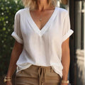 Fashionable Chic And Elegant V-Neck Comfortable All-Match Short-Sleeve Top