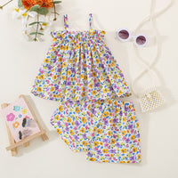 Girls' Three-dimensional Little Flower Suspender Top Shorts Two-piece Set