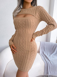 Women Sexy Hollow Out Cable Knit Cinched Bodycon Sweater Dress