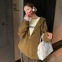 Solid Color Zipper Sweater Coat Women's Autumn Korean Style Hooded