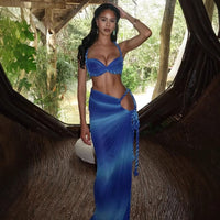 Sexy Fashion Beach Swimsuit Woven Halter Top Top Split Skirt Suit
