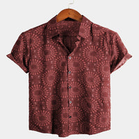 Men's Sunflower Short-sleeved Button Printed Top