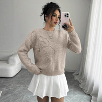 Fashionable All-match Casual Flower Round Neck Sweater Women's Sweater