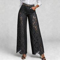 High-waisted Wide-leg Pants Womens Lace-panelled Jeans