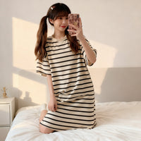 Cute Striped Womens Short-sleeve Loungewear With Color-blocking