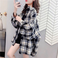 Loose-fitting Korean-style Plaid Shirt For Women