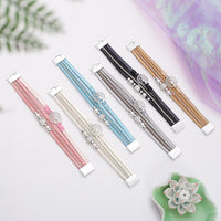 Drilled-bead Multi-layer PU Leather Braided Magnetic-clasp Bracelet
