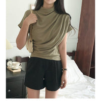 Fashionable Niche Elegant High-End Semi-Neckline Pleated Top For Women