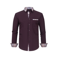 Color Matching Casual Long Sleeve Men's Shirt Slim Fit Plaid Collar